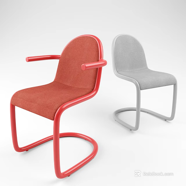 Modern Minimalist Dining Chairs With Red Gray Upholstered Seats And Metal Legs 3d model 
