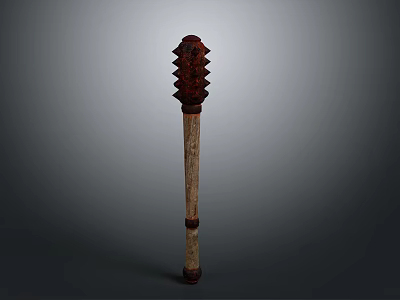 Ancient Melee Weapon With Spiked Head And Wooden Handle Design 3d model