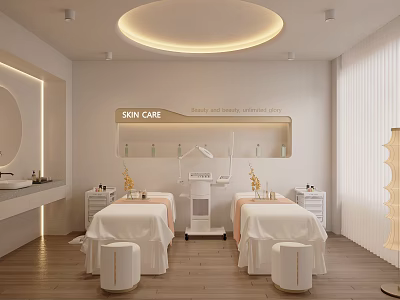 Modern Minimalist Beauty Salon Skin Care Treatment Room With Comfortable Beds And Professional Skincare Equipment 3d model