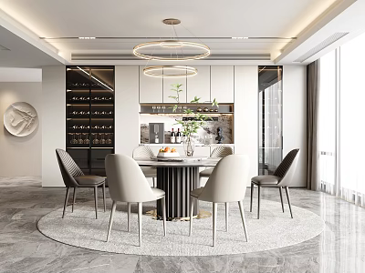 Restaurant Dining Table and Chair Round Dining Table Dining Chair Single Chair Wine Cabinet Dining Room Cabinet Chandelier 3d model