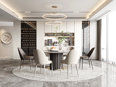 Modern Dining Table and Chair Round Dining Table Dining Chair Single Chair Wine Cabinet Dining Room Cabinet Chandelier 3d model