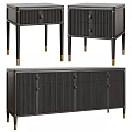 Modern Storage Sideboards With Striped Doors Metal Legs In Brown Black Gray