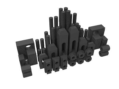 Black Industrial Equipment Mechanical Components With Various Shapes Including Cylinders Blocks And Holes 3d model