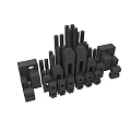 Black Industrial Equipment Mechanical Components With Various Shapes Including Cylinders Blocks And Holes