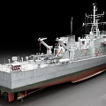 Gray Warship With Red Bottom Superstructure And Radar Antennas Side View 3d model