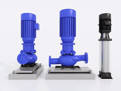 Blue And Black Vertical Industrial Pumps With Metal Bases And Stable Structures 3d model