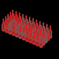 Neatly Arranged Blue Wine Bottles With Red Caps And Labels On Dark Background