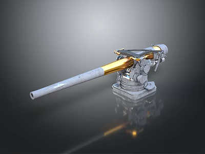 Scenic View Featuring Silver And Gold Cannon On Dark Reflective Surface 3d model