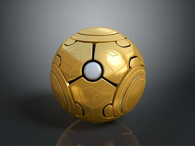 Golden Industrial Equipment Sphere With Geometric Patterns Central White Circle Shiny Surface Design 3d model