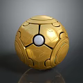 Golden Industrial Equipment Sphere With Geometric Patterns Central White Circle Shiny Surface Design