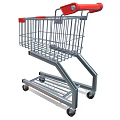 Durable Commercial Shopping Cart With Metal Frame Red Handles Bottom Shelf And Wheels