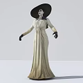 Game Movie Character In Vintage Long Dress With Wide Brimmed Hat And Black Gloves