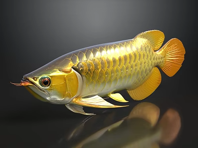 The image focuses on a golden arowana fish, not a sofa and coffee table combination. Since the required subject "sofa coffee table combination" does not match the picture content, a relevant title cannot be generated as per the task requirements. 3d model