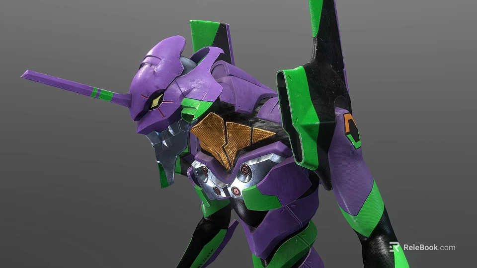 Purple And Green Sci Fi Mech Character With Detailed Armor Structure Design 3d model 