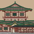 Ancient Chinese Architecture With Multi Story Structure Green Tiled Roofs And Red Pillars