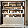 Modern Display Cabinet With Multiple Glass Compartments Wooden Frame And Decorative Items Inside