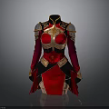 Woman Wearing Red Armor With Golden Accents And Rose Pattern Design