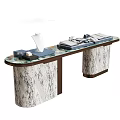 Elegant Modern Display Cabinet Shelf with Marble Pillars and Countertop for Reception Items