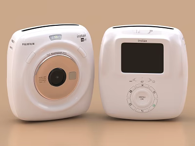 Fujifilm White Instant Cameras With Golden Lens Screen And Control Buttons Design 3d model