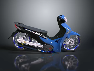 Blue Scooter Modern Design With Sleek Body Stylish Wheels And Black Seat 3d model