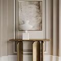 Elegant Console Table With White Vase And Golden Legs Against Decorative Painting