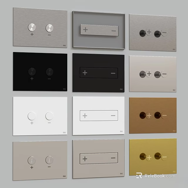 Various Colored Electrical Wall Switches With Different Design Patterns And Finishes 3d model 