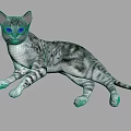 Detailed Cat Sculpture In Lying Down Pose With Gray And White Fur