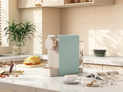Modern Kitchen Countertop With Coffee Machine And Daily Appliances Sunlight Plant Bread Cup 3d model