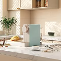 Modern Kitchen Countertop With Coffee Machine And Daily Appliances Sunlight Plant Bread Cup