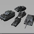 Various Military Vehicle Tank Models Displayed in Gray Color with Detailed Designs