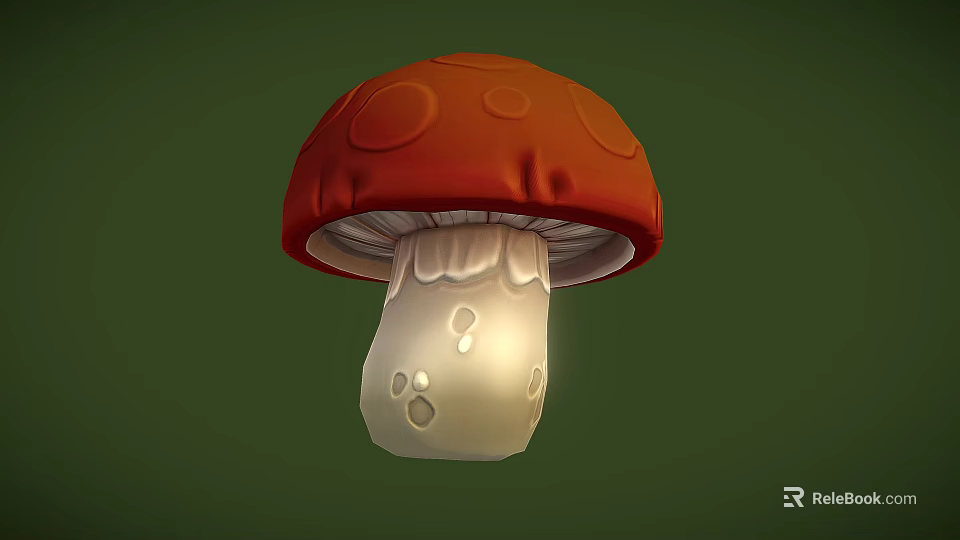 3D Mushroom With Red Cap White Stem And Spots On Green Background 3d model 