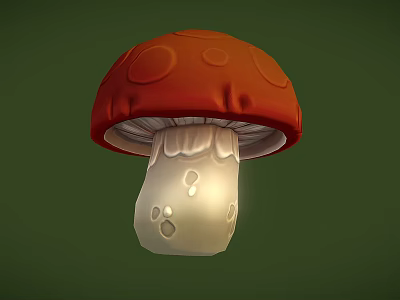 3D Mushroom With Red Cap White Stem And Spots On Green Background 3d model