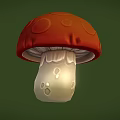 3D Mushroom With Red Cap White Stem And Spots On Green Background 3d model