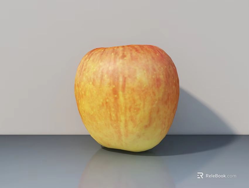 Fresh Ripe Red and Yellow Apple on Gray Tabletop with Gray Wall Background 3d model 