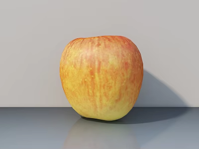 Fresh Ripe Red and Yellow Apple on Gray Tabletop with Gray Wall Background 3d model