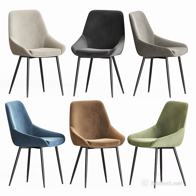 Modern Dining Chairs In Assorted Colors With Velvet Upholstery Black Metal Legs And Curved Backrest 3d model 
