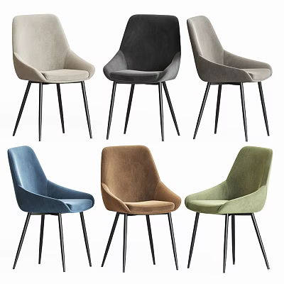 Modern Dining Chairs In Assorted Colors With Velvet Upholstery Black Metal Legs And Curved Backrest 3d model