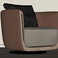 Brown And White Accent Chair With Gray Patterned Pillow And Black Round Swivel Base