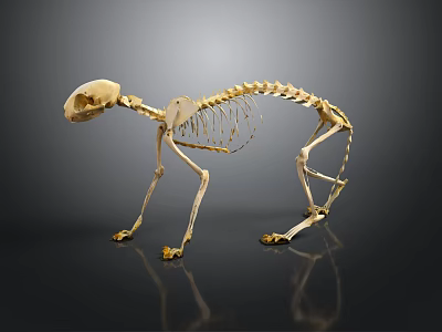 Detailed Cat Skeleton Display With Complete Bone Structure On Dark Background 3d model