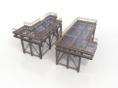 Industrial Metal Platform Equipment With Steel Frames Grated Floors And Safety Railings 3d model