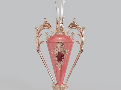 Elegant Pink Vase With Golden Ornaments And Fresh Flower Decoration 3d model