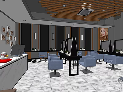 Modern Beauty Hair Salon Interior With Styling Chairs Mirrors Reception Desk And Decor 3d model