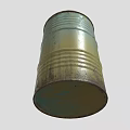 Industrial Equipment Green And Yellow Rusted Metal Drum With Warning Sign