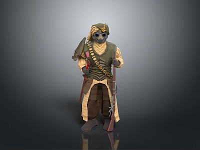 Full Body Adventurer Character With Headscarf Goggles Green Vest Brown Pants And Rifle 3d model