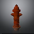 Red Fire Hydrant With Top Cap And Side Outlets On Concrete Base