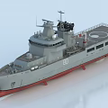 Military Gray Warship With Red Bottom Number 08 And Deck Equipment