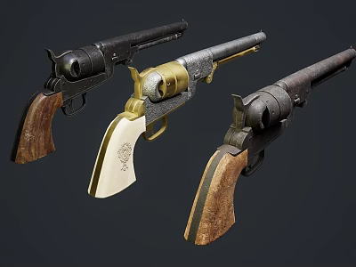 Vintage Revolver Weapons Collection With Wooden Grips And Metal Frames 3d model