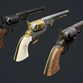 Vintage Revolver Weapons Collection With Wooden Grips And Metal Frames