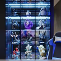 Illuminated Display Cabinet With Collectible Action Figures And Glass Doors