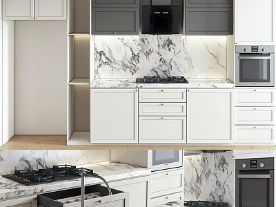 Modern Kitchen Interior With White And Gray Cabinets Marble Countertop Appliances 3d model